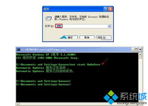 输入“net start WuAuServ”