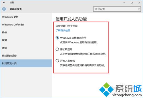 Win10系统开启开发者模式的步骤6