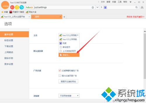 win10系统下hao123桔子浏览器设置主页的步骤6