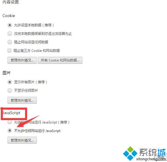 win10系统下谷歌浏览器禁用网站javascript执行的步骤9