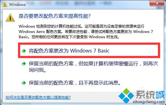 win7提示是否要更改配色方案来提高性能的解决方法