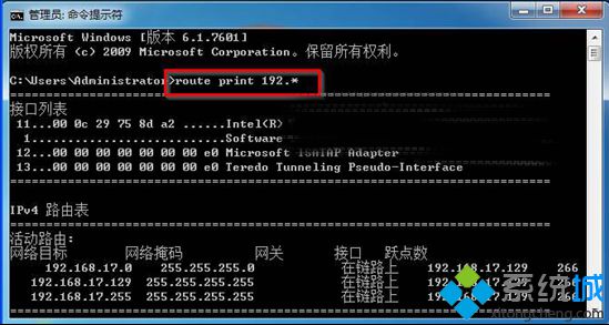 “route print 192.*”命令