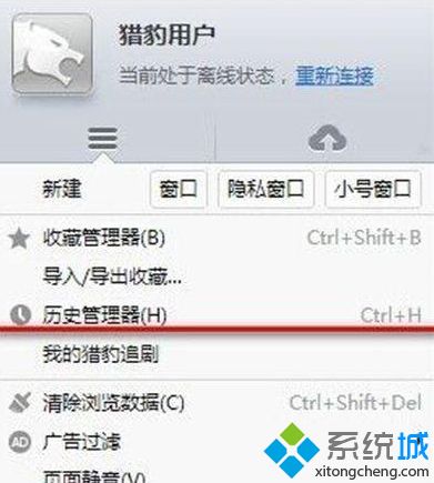 win7系统下猎豹浏览器如何查看历史记录