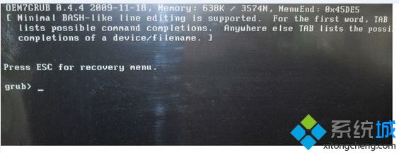 win7系统出现Press esc for recovery menu grub如何解决